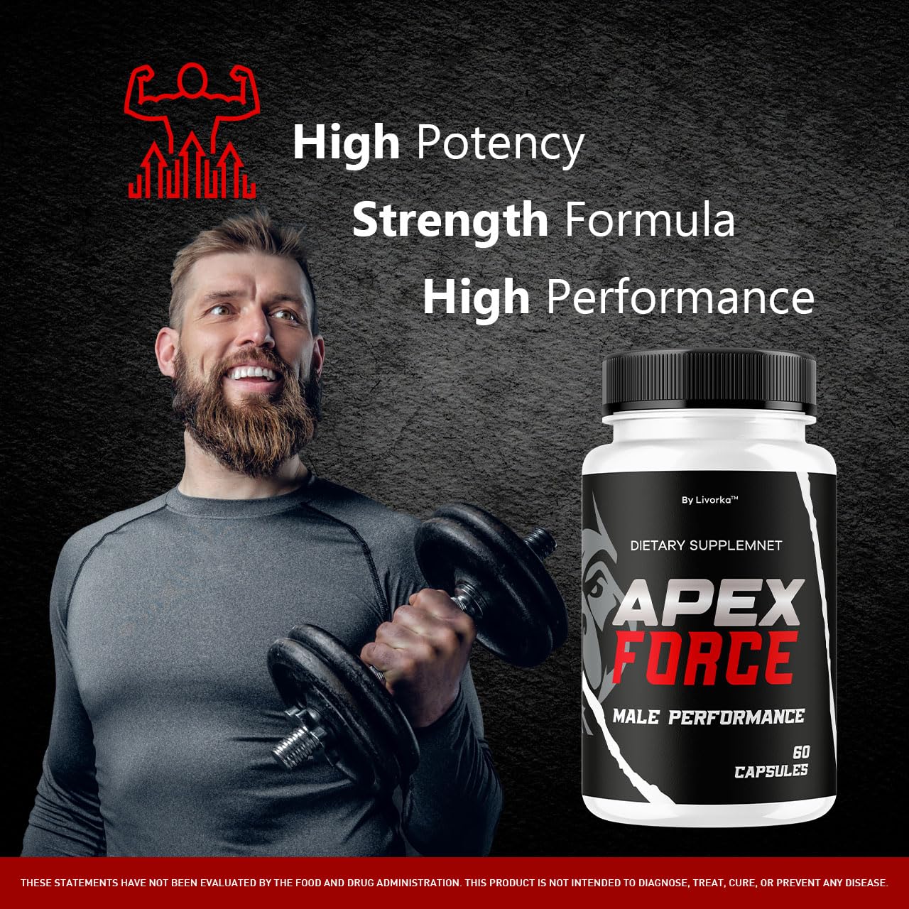 Livorka Apex Force capsules close-up, easy-to-take daily supplement.