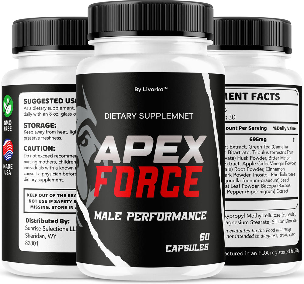 GMP-certified facility badge on LIVORKA Apex Force packaging