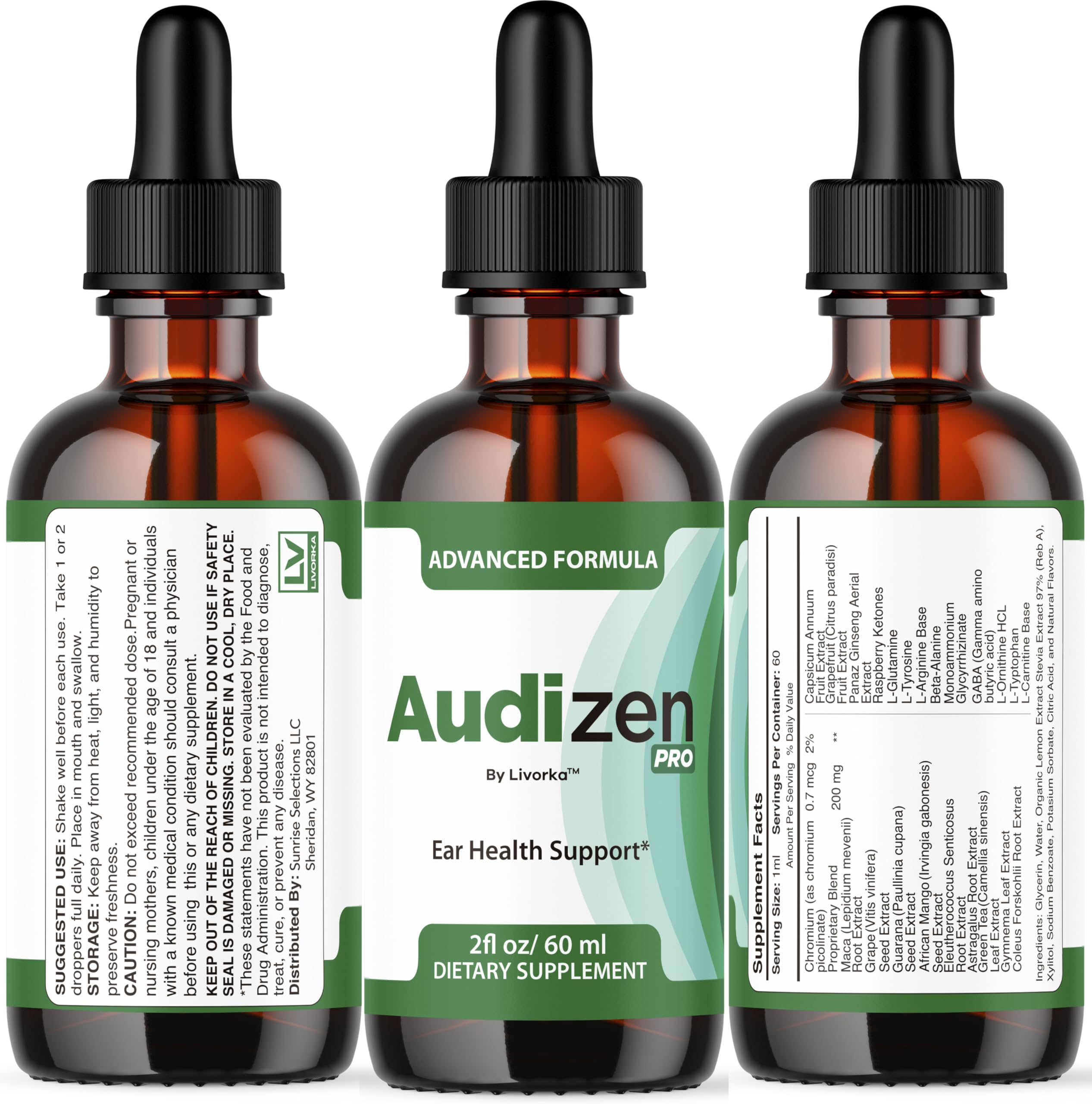 Three-month supply of Audizen Pro drops in branded packaging