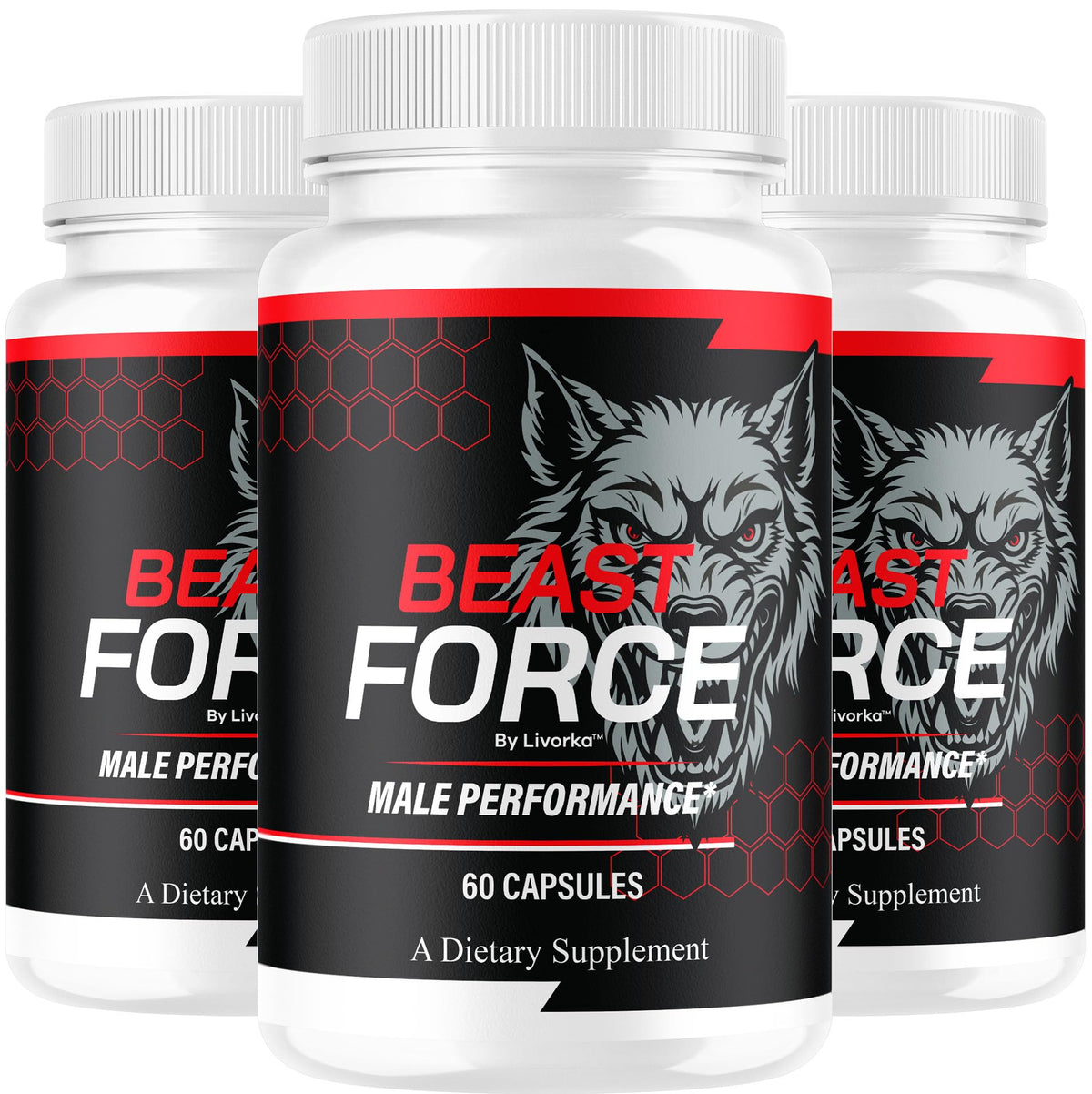 LIVORKA Beast Force capsules front label highlighting all-natural formula.