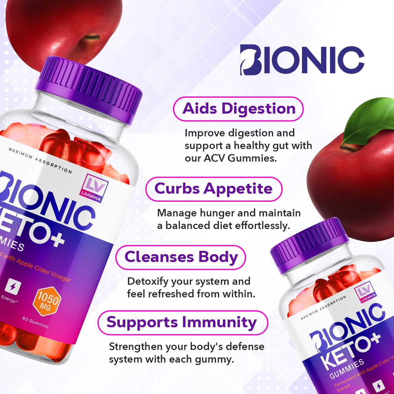 LIVORKA Bionic Keto ACV bottle label highlights natural ingredients