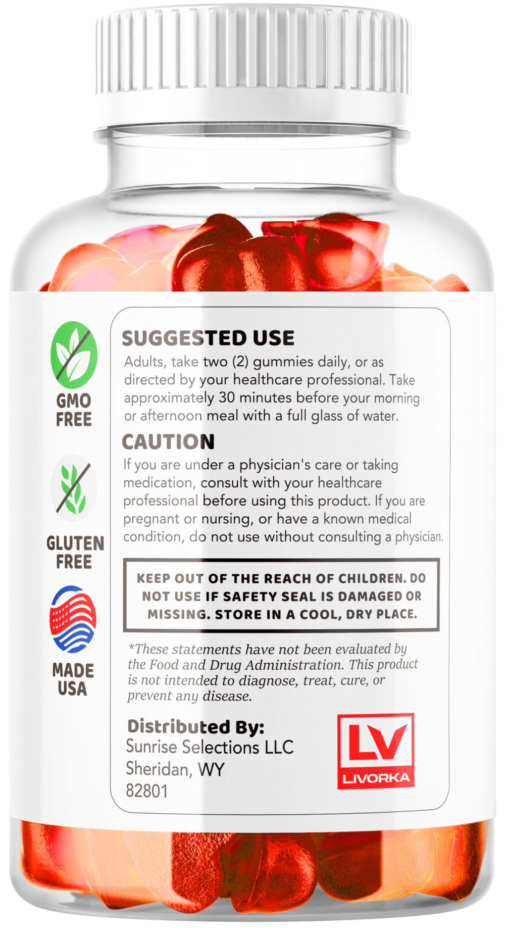 LIVORKA Blast Keto ACV Gummies serving pose showing three gummies.