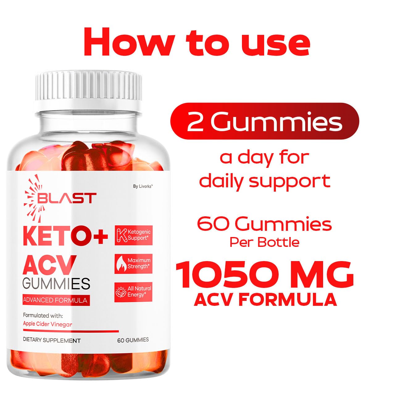 LIVORKA Blast Keto ACV Gummies on table, bite-sized option for daily use.