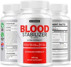 LIVORKA Blood Stabilizer bottle beside a glass of water.