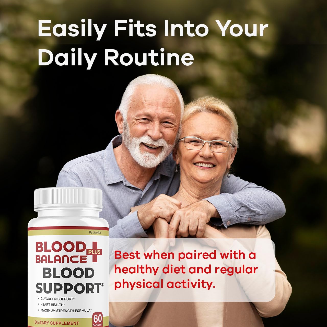 LIVORKA BloodBalance Plus capsules being poured into a daily pill tray