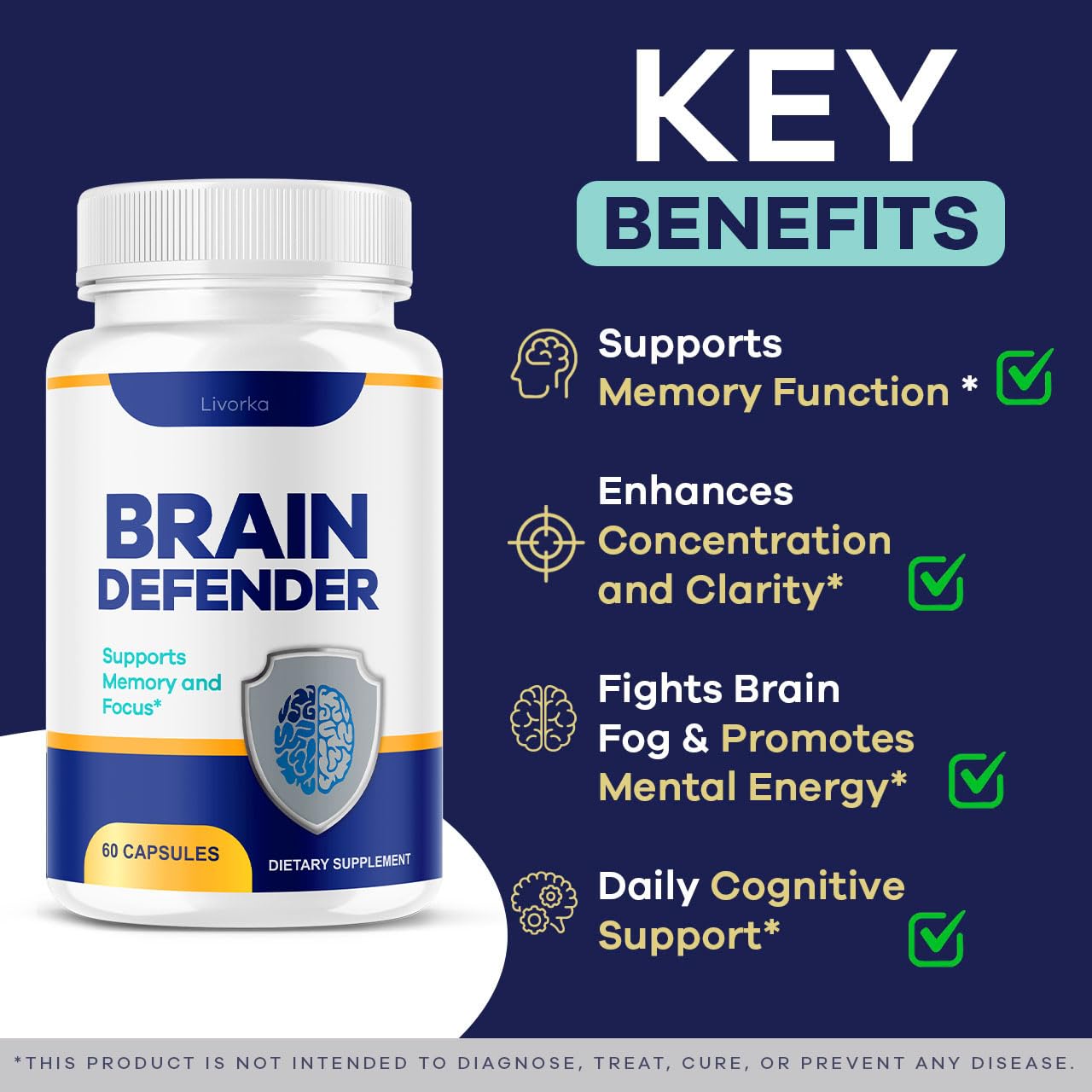 LIVORKA Brain Defender capsules-closeup with two easy-to-swallow capsules
