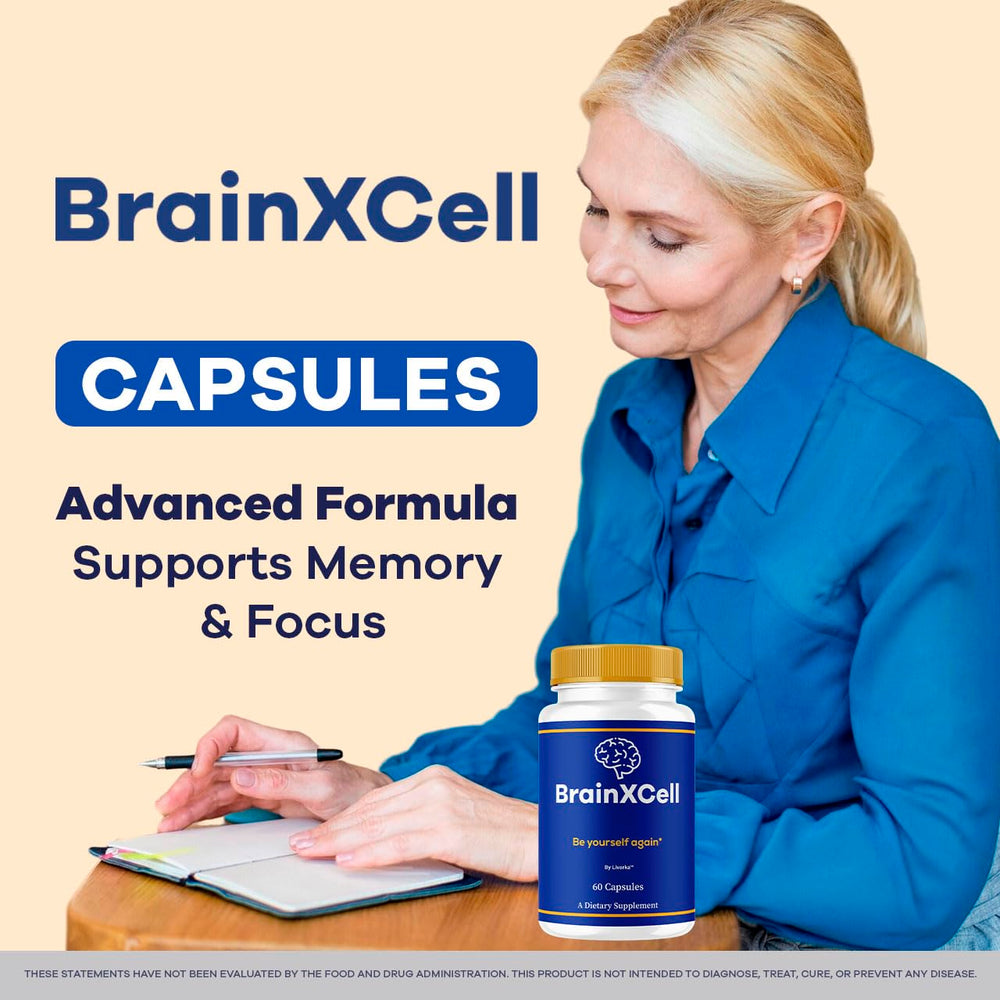 LIVORKA BrainXCell bottle side view with label highlighting ingredients for daily focus
