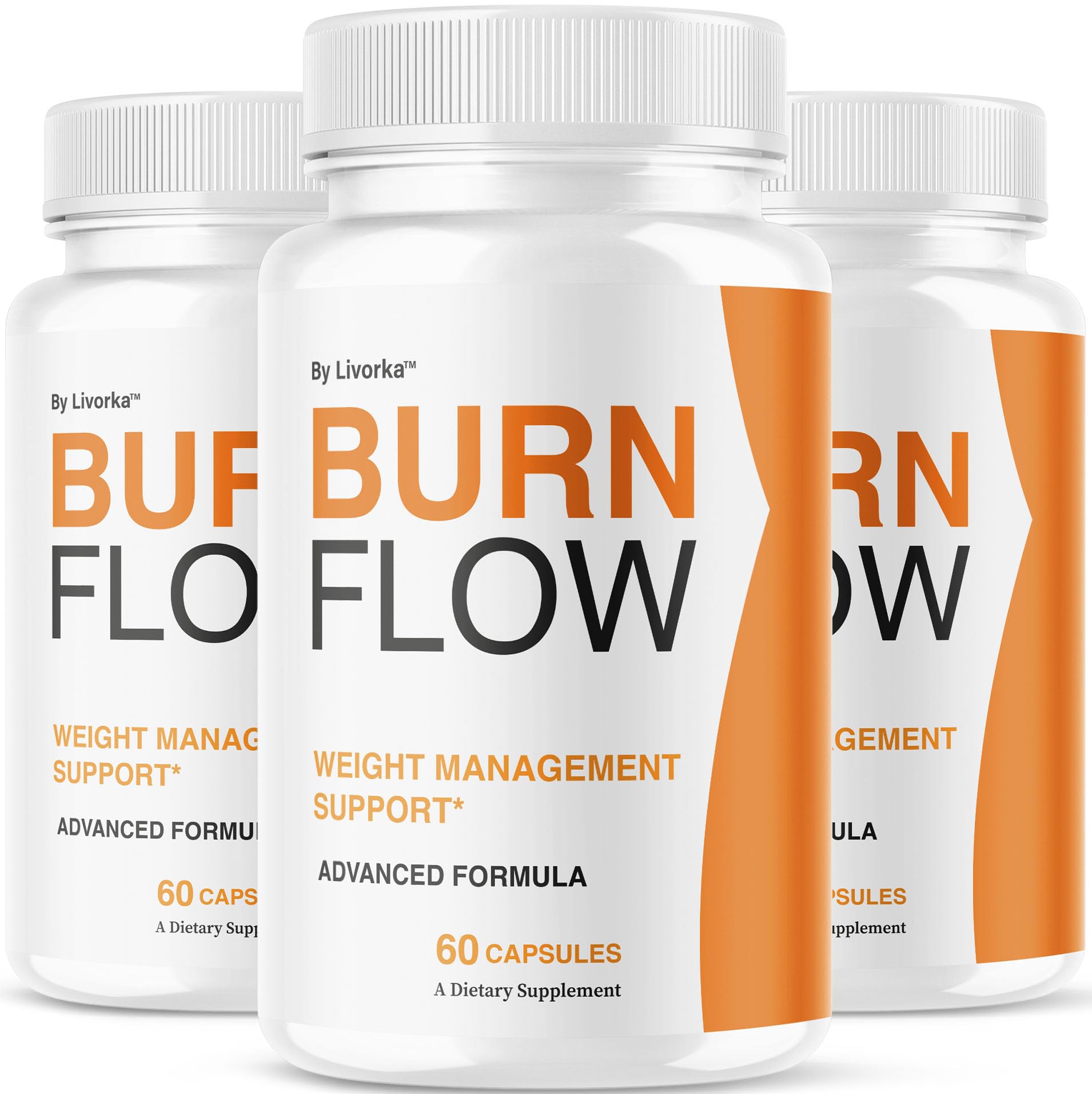 LIVORKA Burn Flow capsules on front label, emphasizing digestive support.