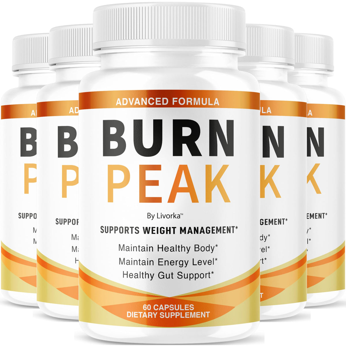 LIVORKA BurnPeak bottle on a clean counter highlighting premium all-natural formula for daily energy.