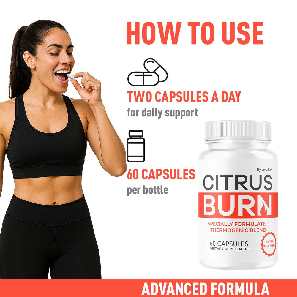 LIVORKA Citrus Burn Capsules bottle pouring capsules for easy intake