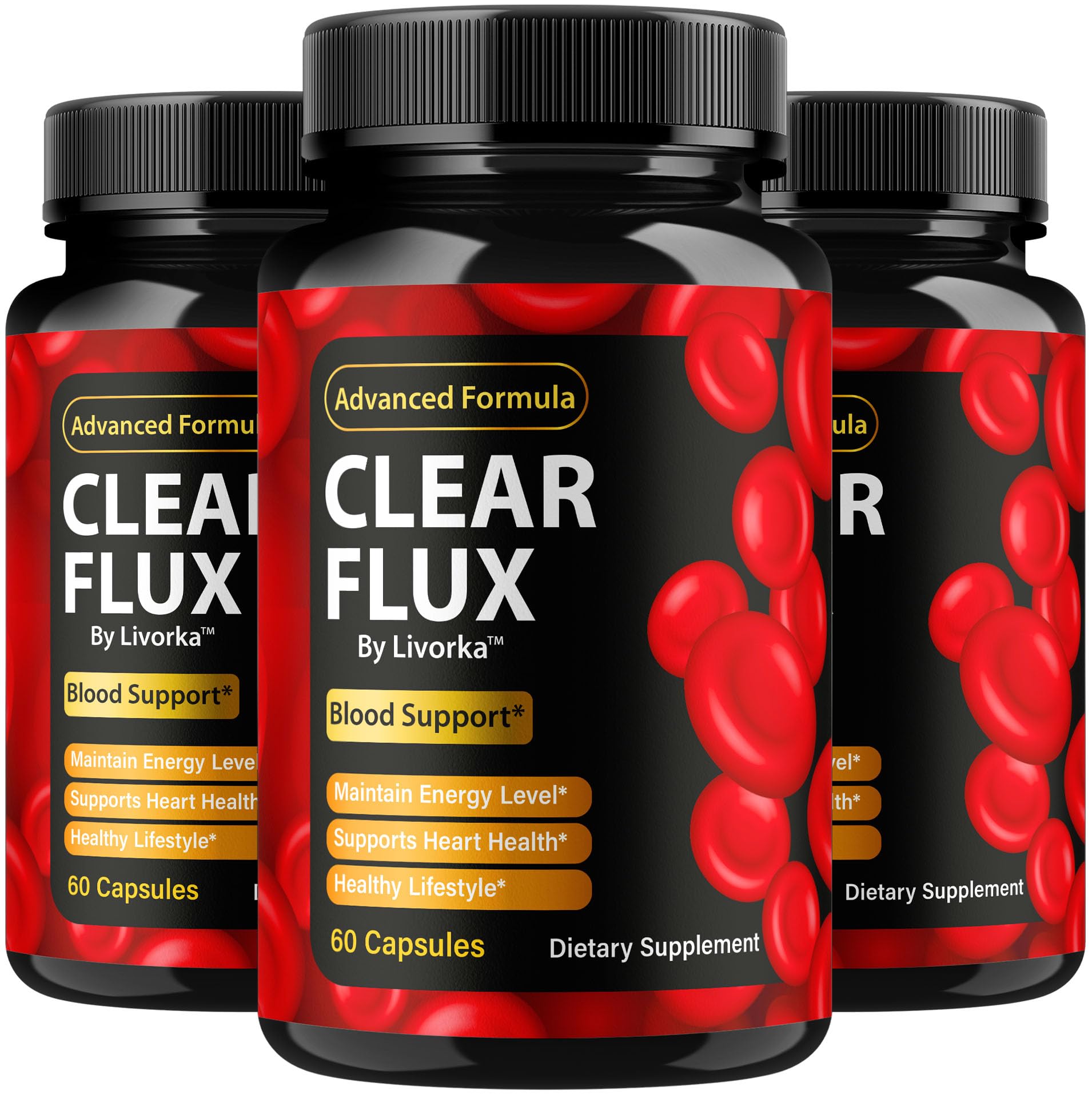 LIVORKA Clear Flux bottle front with 3-month supply for daily wellness.