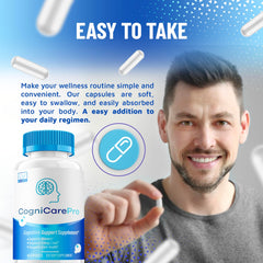 LIVORKA Cognicare Pro bottle back view with dosage and ingredients snapshot.