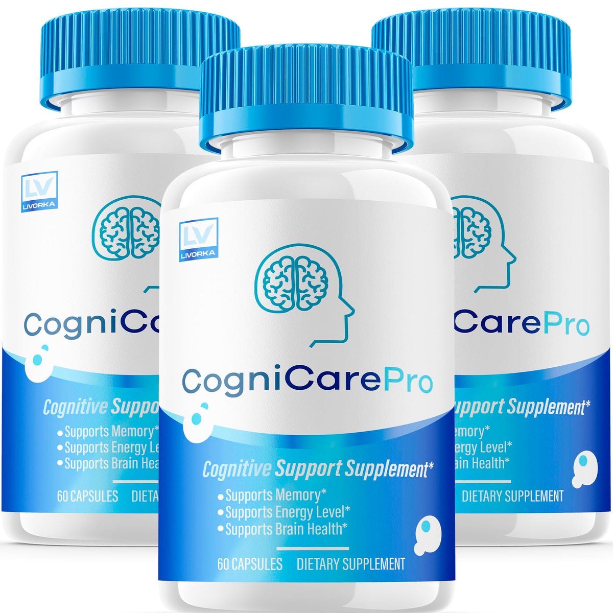 LIVORKA Cognicare Pro bottle close-up highlights the advanced formula for daily wellness
