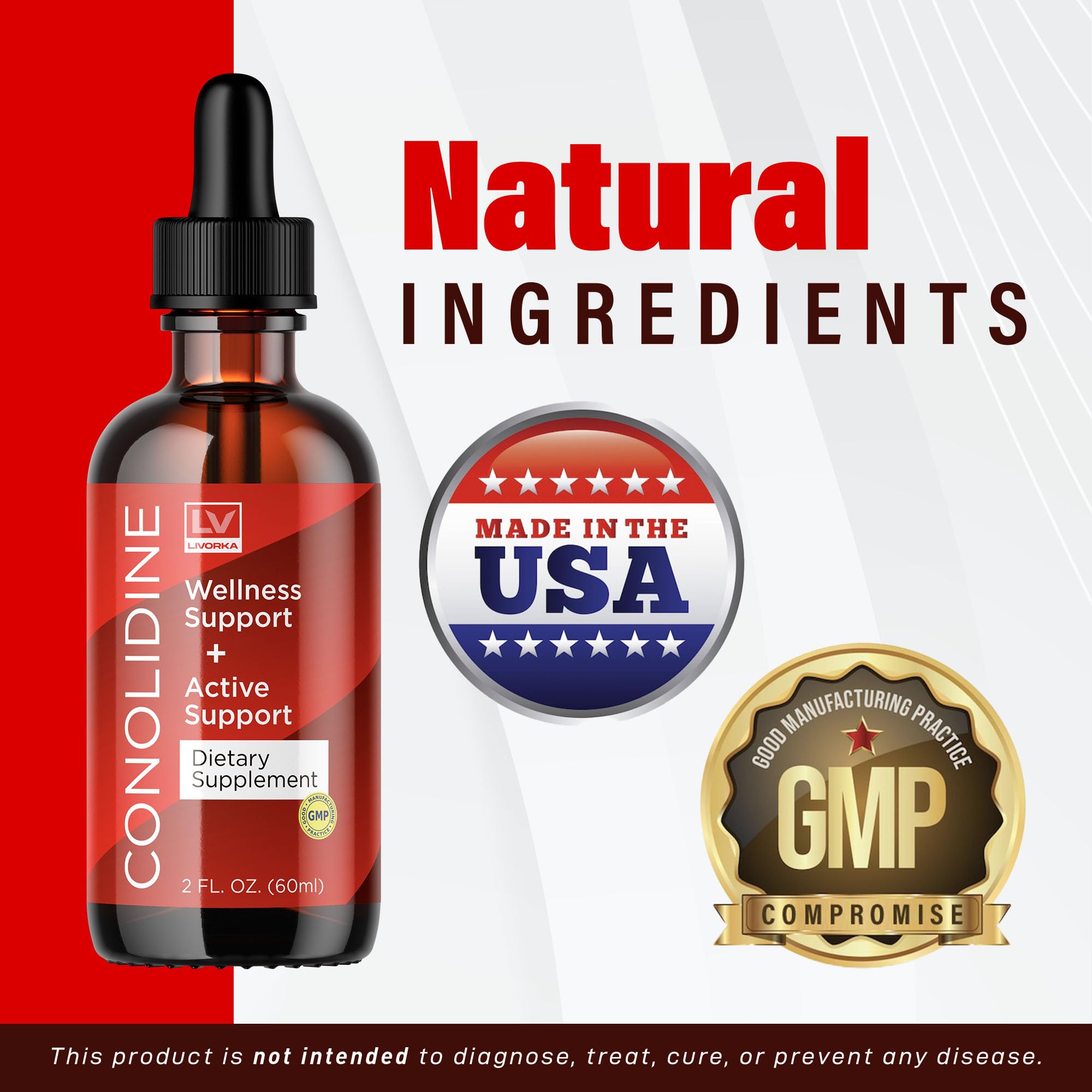 Amber liquid inside the LIVORKA Conolidine Drops bottle