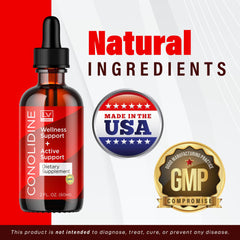 Amber liquid inside the LIVORKA Conolidine Drops bottle