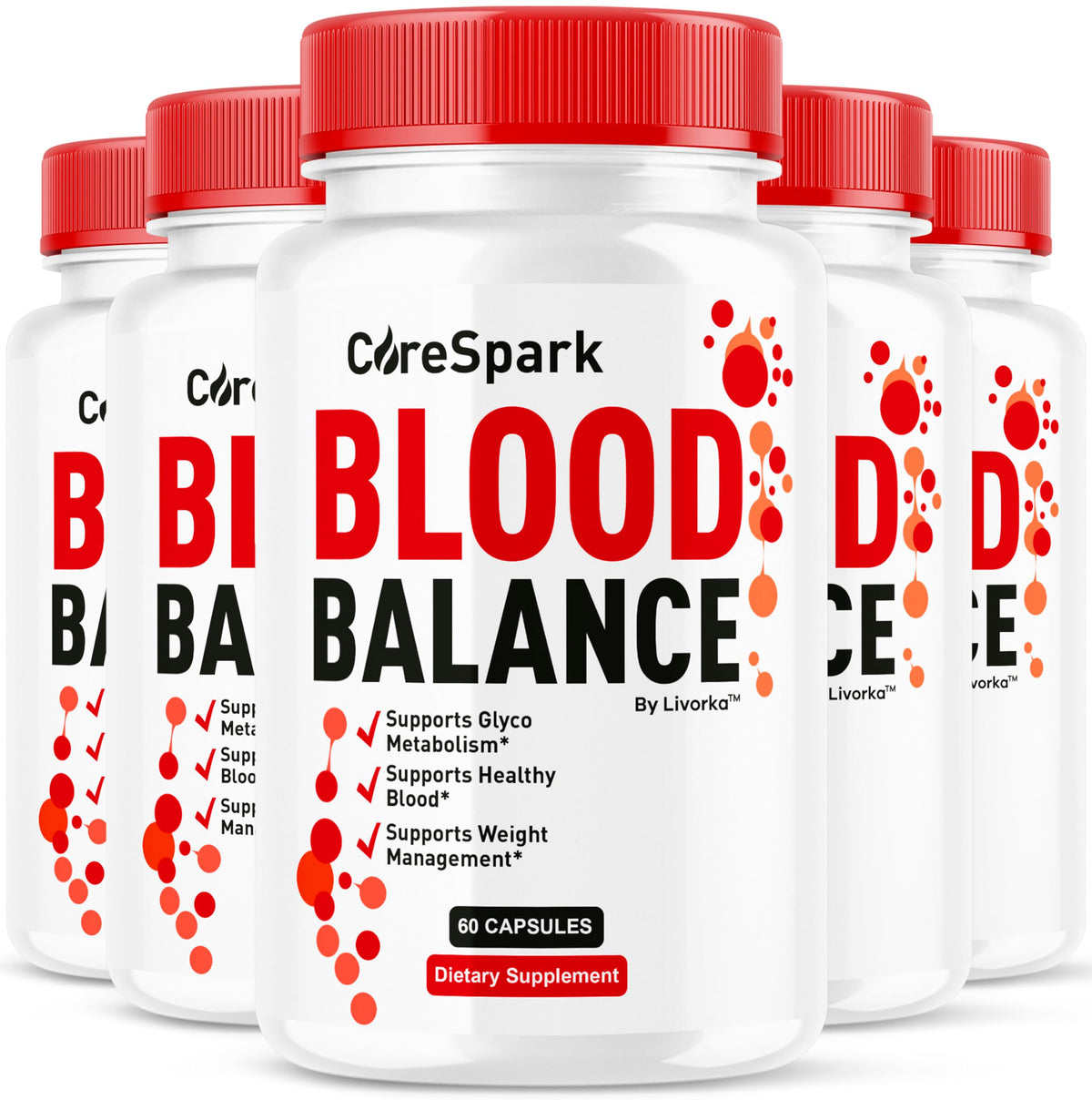 LIVORKA CoreSpark bottle front shows the 5-pack for daily wellness support.