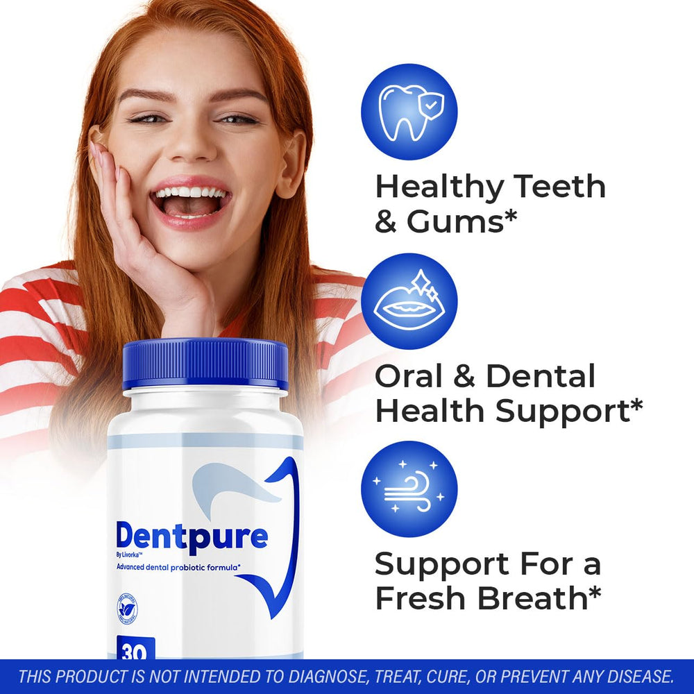 LIVORKA Dentpure Probiotics bottle label shows all-natural formula