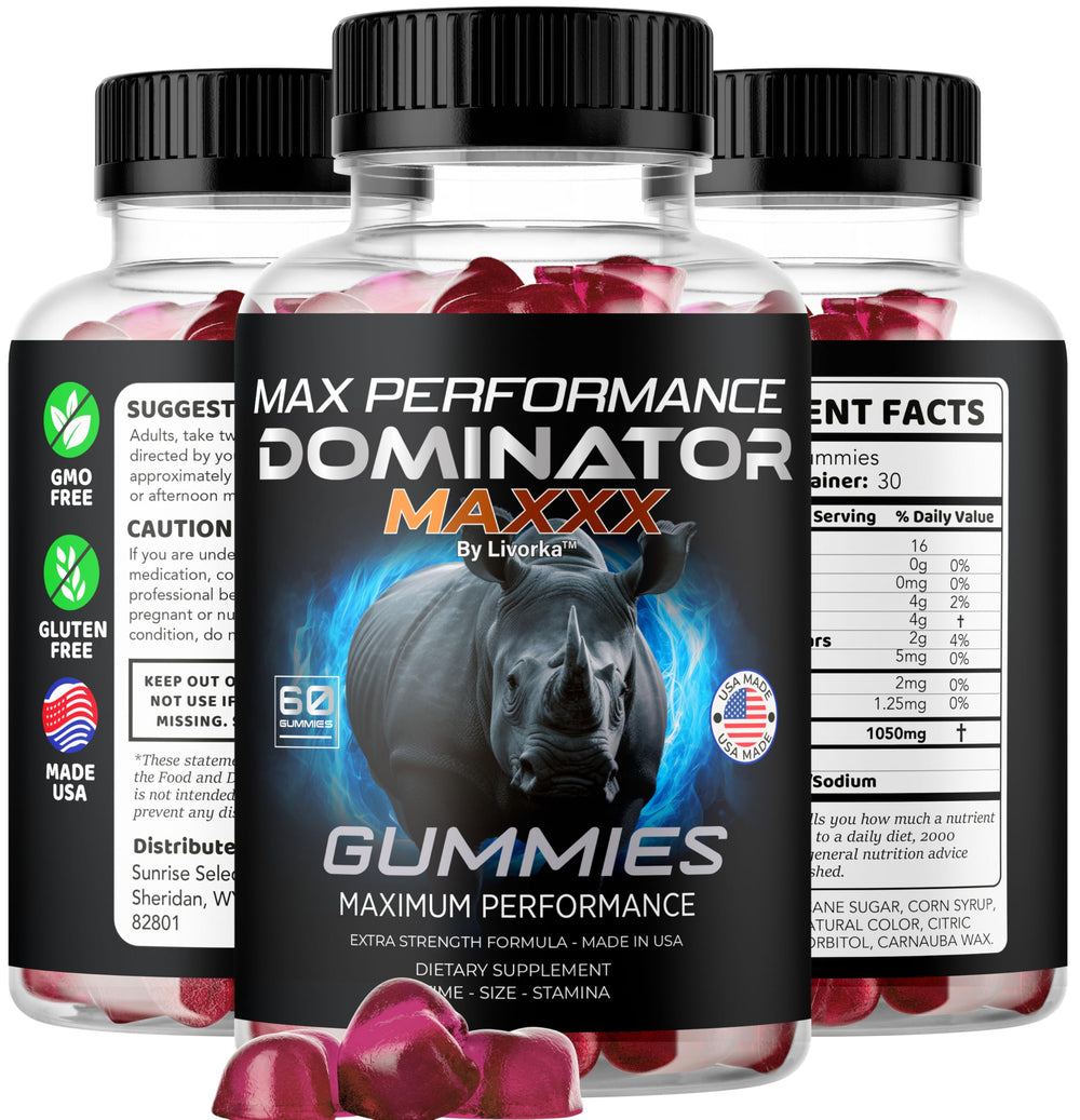 LIVORKA Dominator Maxx gummies arranged for grab-and-go use.