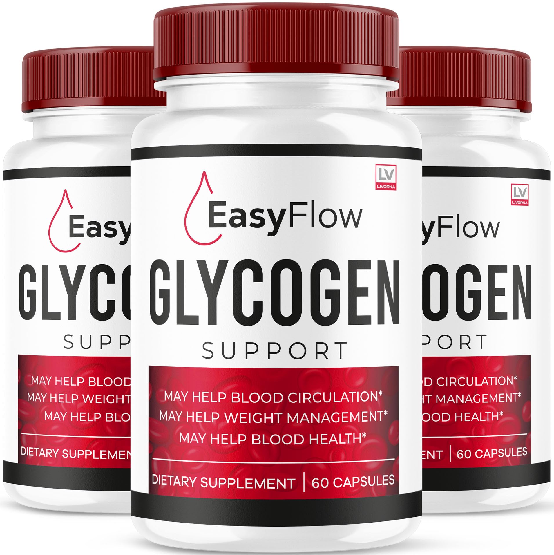 LIVORKA Easy Flow Glycogen bottle on a clean surface, supports daily wellness.