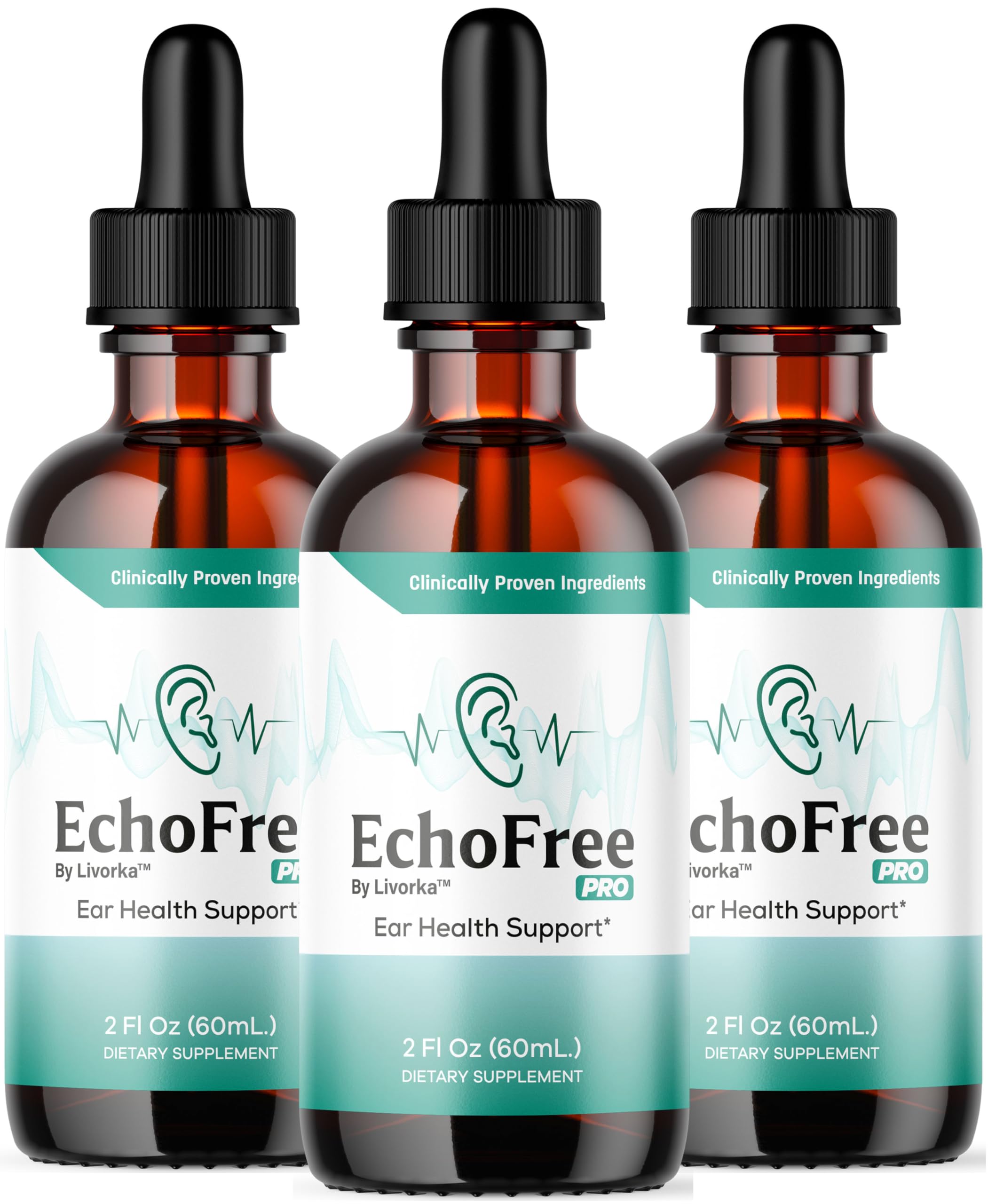 LIVORKA Echo Free Drops bottle front for daily ear care.