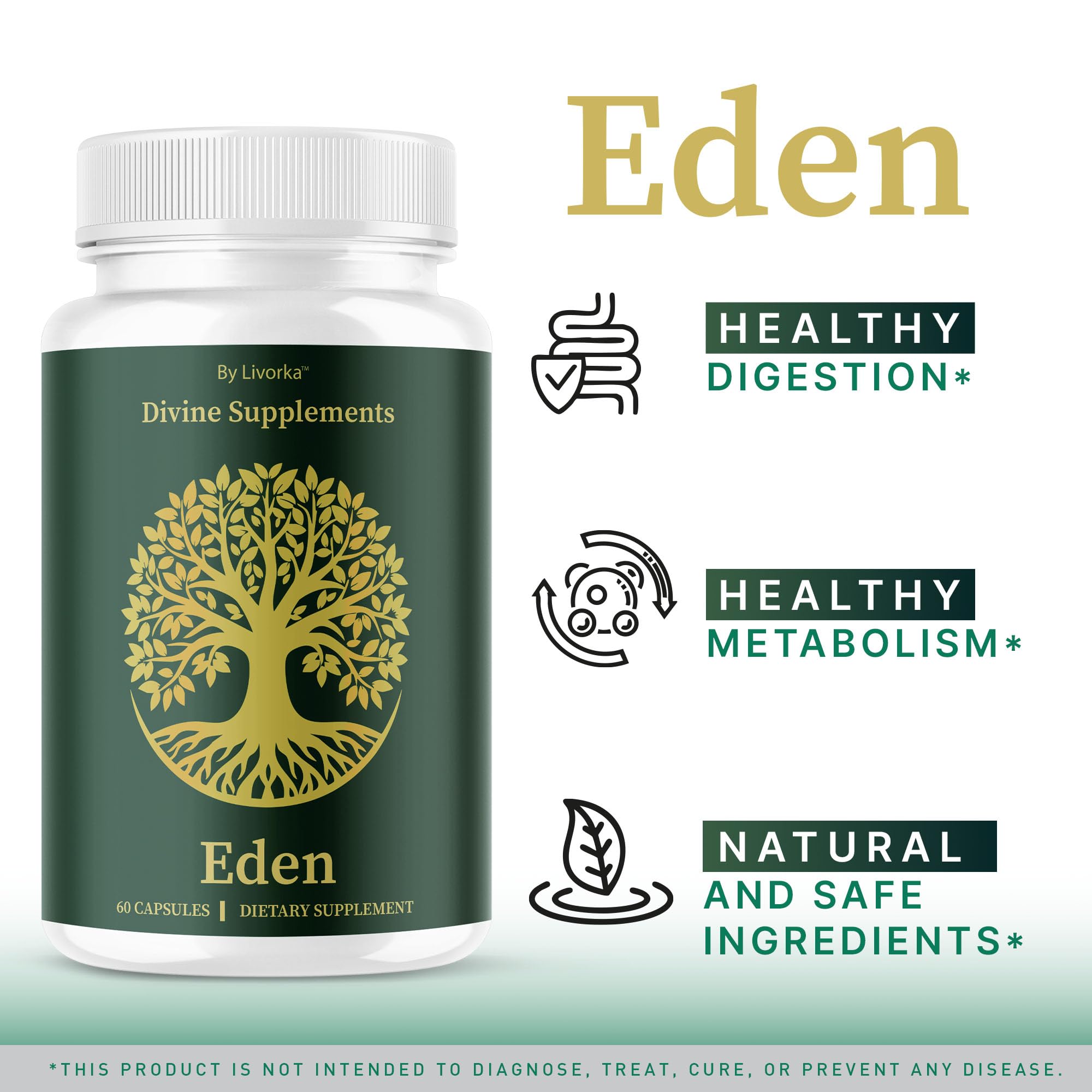 LIVORKA Eden Capsules bottle back shows usage for consistent daily support.