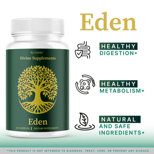 LIVORKA Eden Capsules bottle back shows usage for consistent daily support.