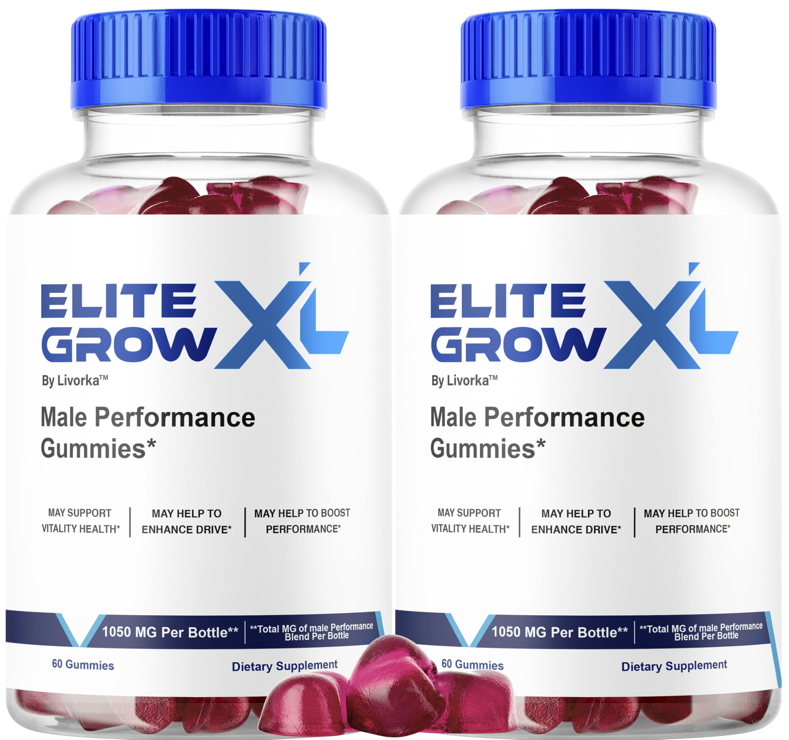 LIVORKA Elite Grow XL gummies bottle shown for daily energy support.