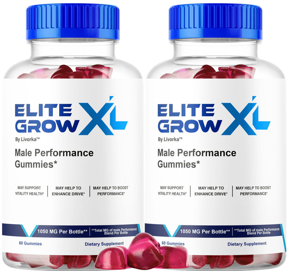LIVORKA Elite Grow XL gummies bottle shown for daily energy support.