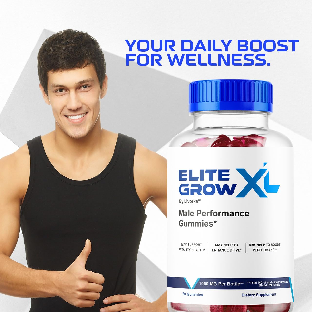 LIVORKA Elite Grow XL gummies pouring into a hand for portability.