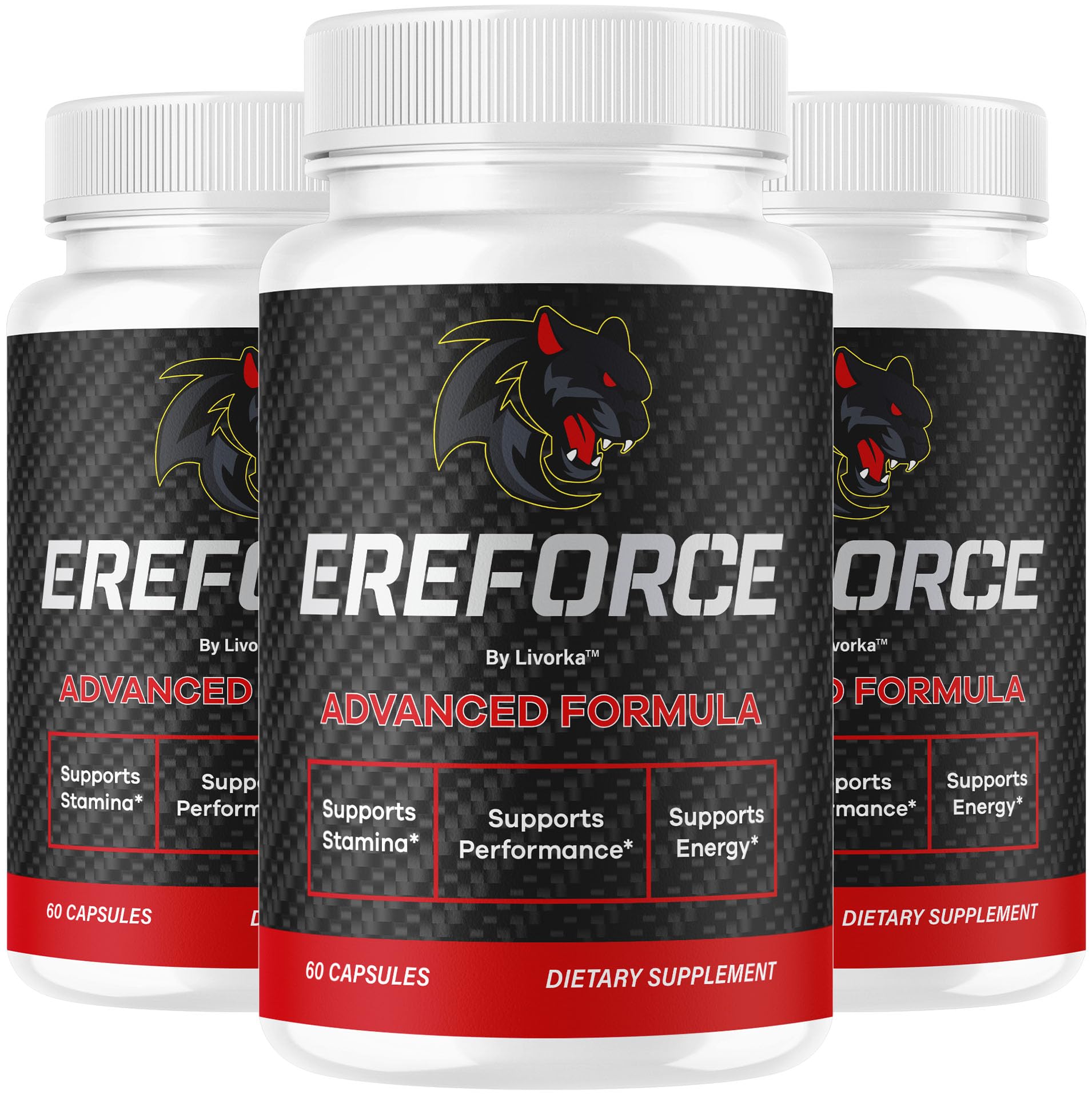 LIVORKA Ereforce bottle front with 180 all-natural capsules for daily wellness.