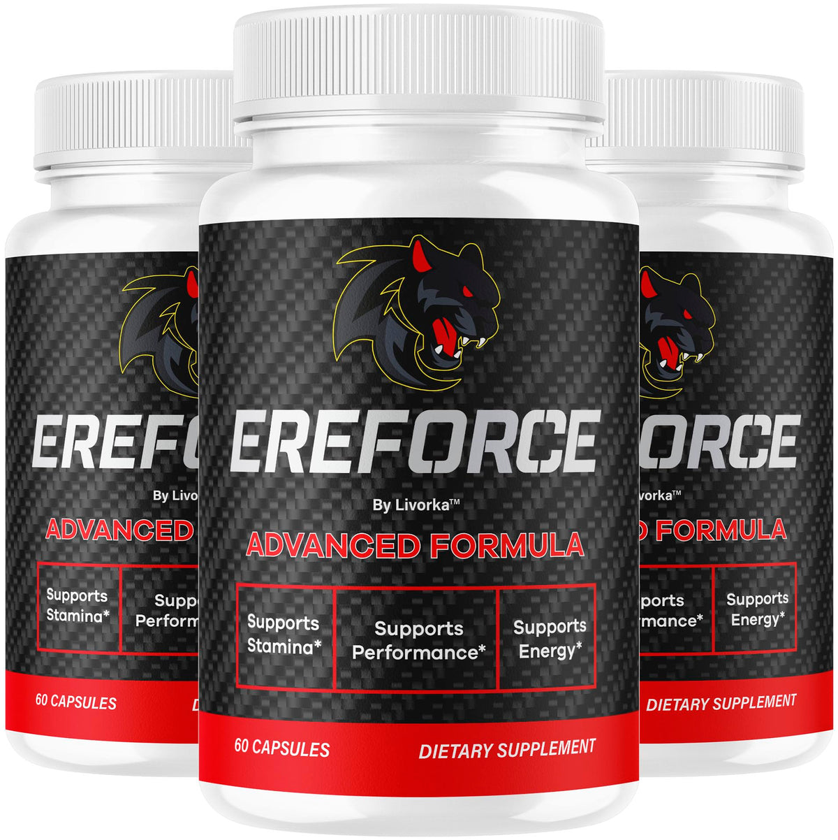 LIVORKA Ereforce bottle front with 180 all-natural capsules for daily wellness.