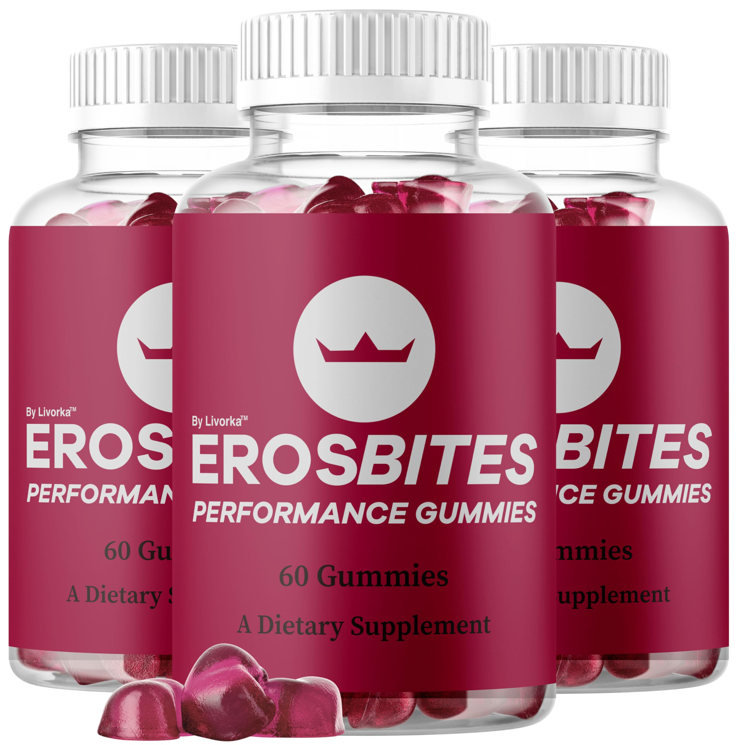 LIVORKA Eros Bites Gummies front bottle showing premium all-natural formula for daily wellness.