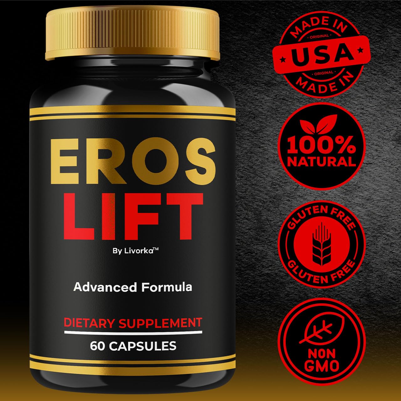 LIVORKA Eros Lift outer box with dosage guidance and overview.