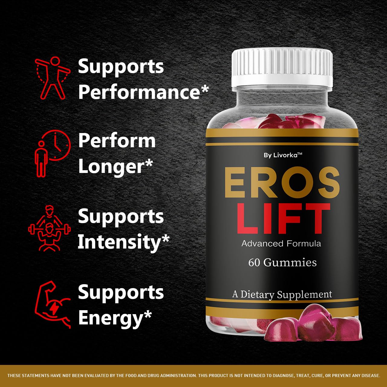 LIVORKA Eros Lift Gummies front bottle view highlighting premium daily routine