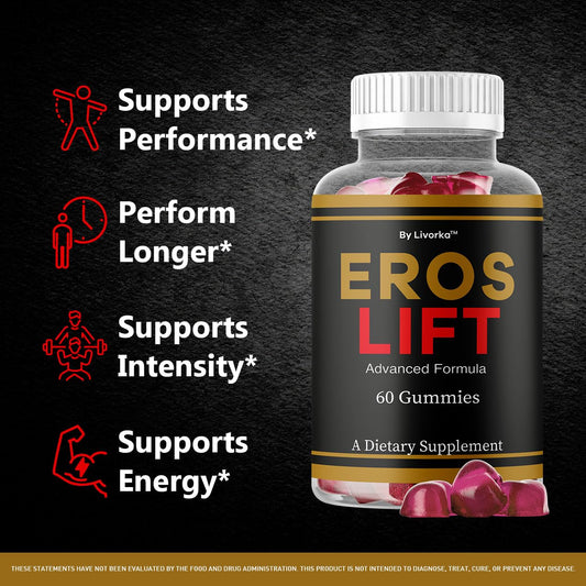 LIVORKA Eros Lift Gummies label detail highlights premium formula.