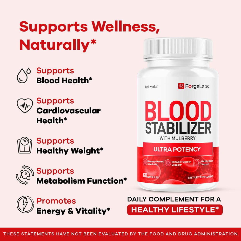 LIVORKA Forge Labs Blood Stabilizer label close-up with product details.