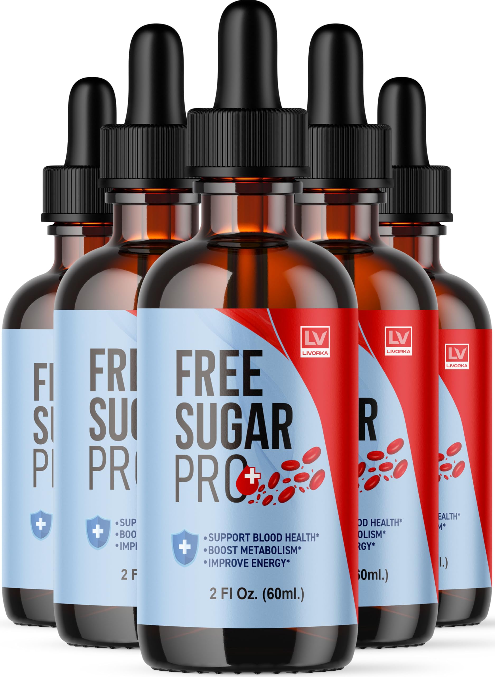 LIVORKA Free Sugar Pro Drops 5-pack bottles for convenient daily use.