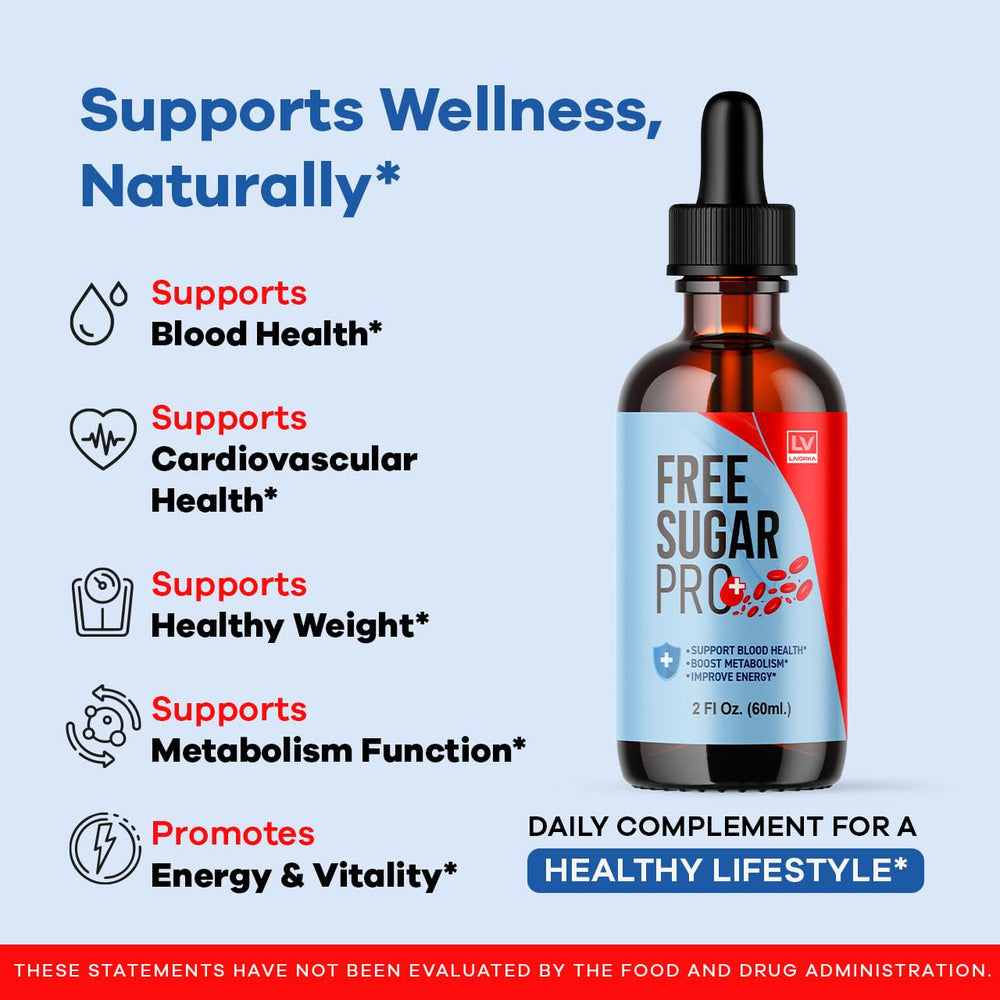 Close-up of LIVORKA Free Sugar Pro Drops label highlighting natural formula.