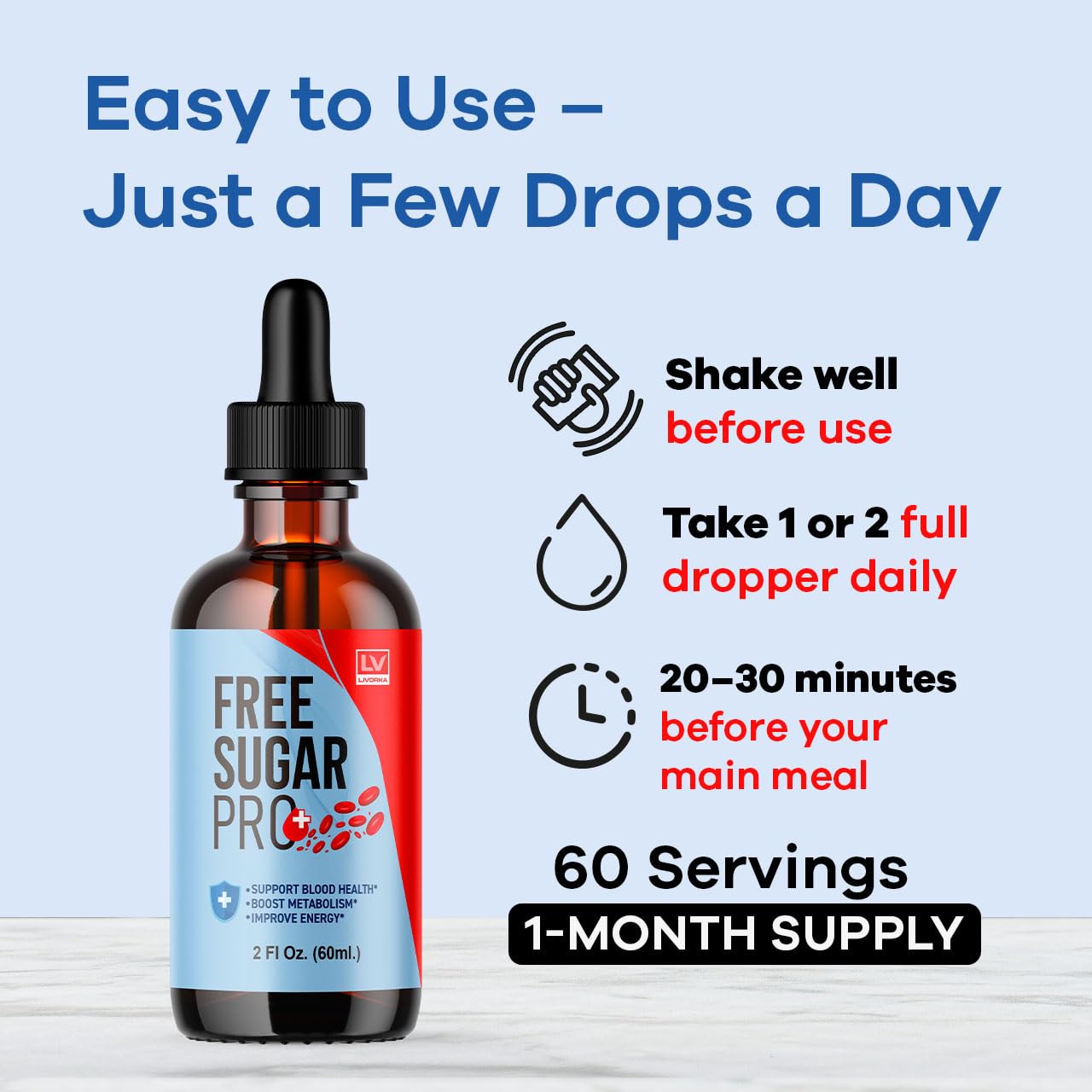 Golden-hued Free Sugar Pro Liquid ready to mix into beverages.