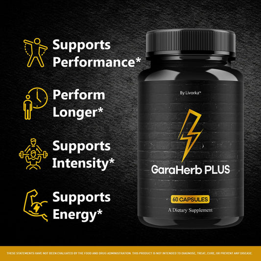 LIVORKA GaraHerb Plus capsules bottle label showing natural blend for wellness