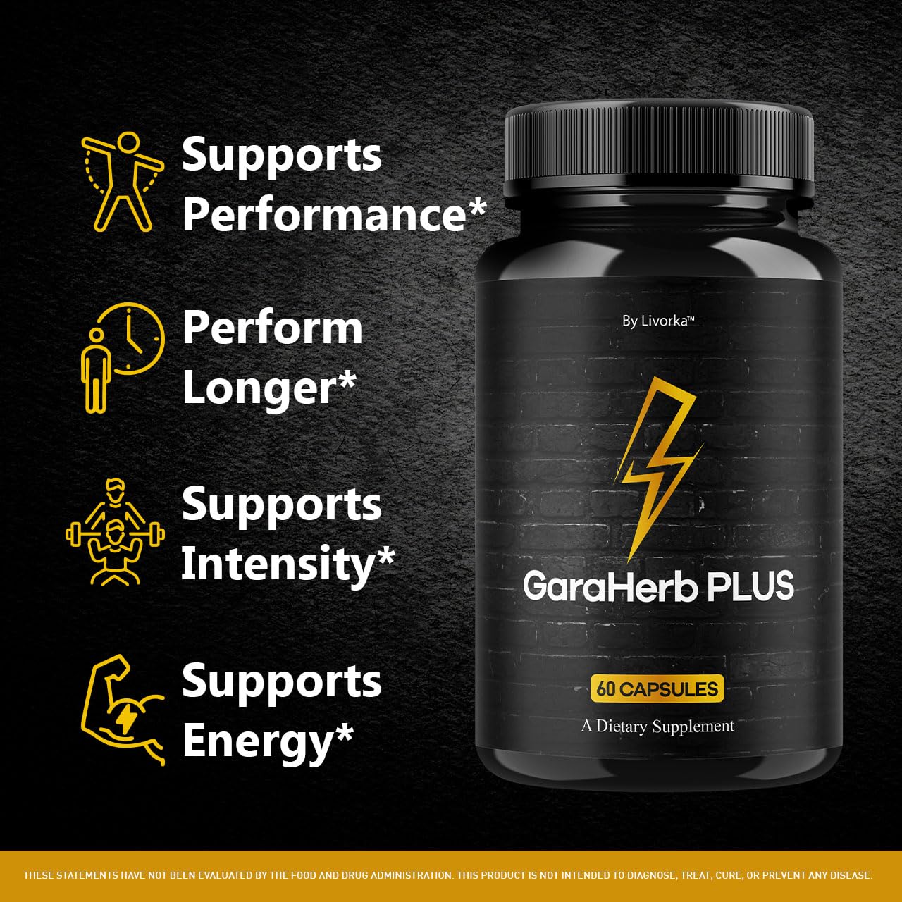LIVORKA GaraHerb Plus capsules closeup showing a natural herbal supplement.