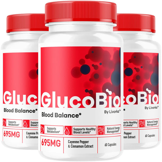 LIVORKA GlucoBio capsules pack front showcasing the advanced formula for daily wellness.
