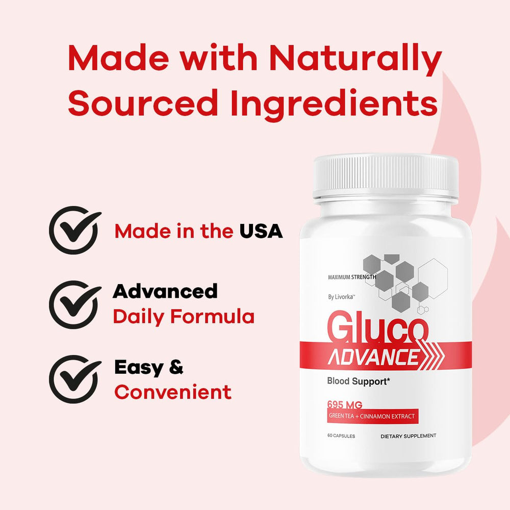 LIVORKA Gluco Advance label-details showing 180 capsules total.