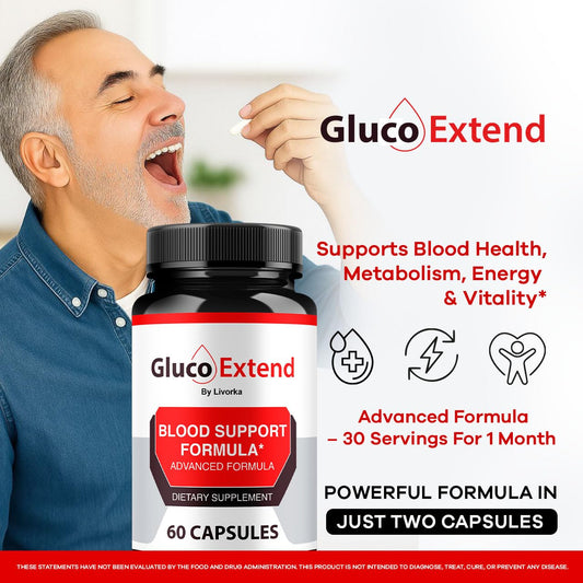 LIVORKA Gluco Extend bottle back view showing ingredients and directions.