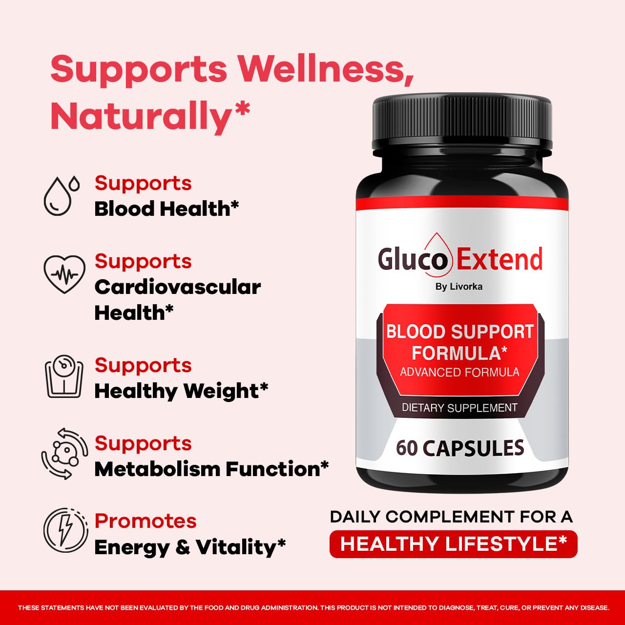 LIVORKA Gluco Extend capsules close-up, smooth texture for easy swallowing.
