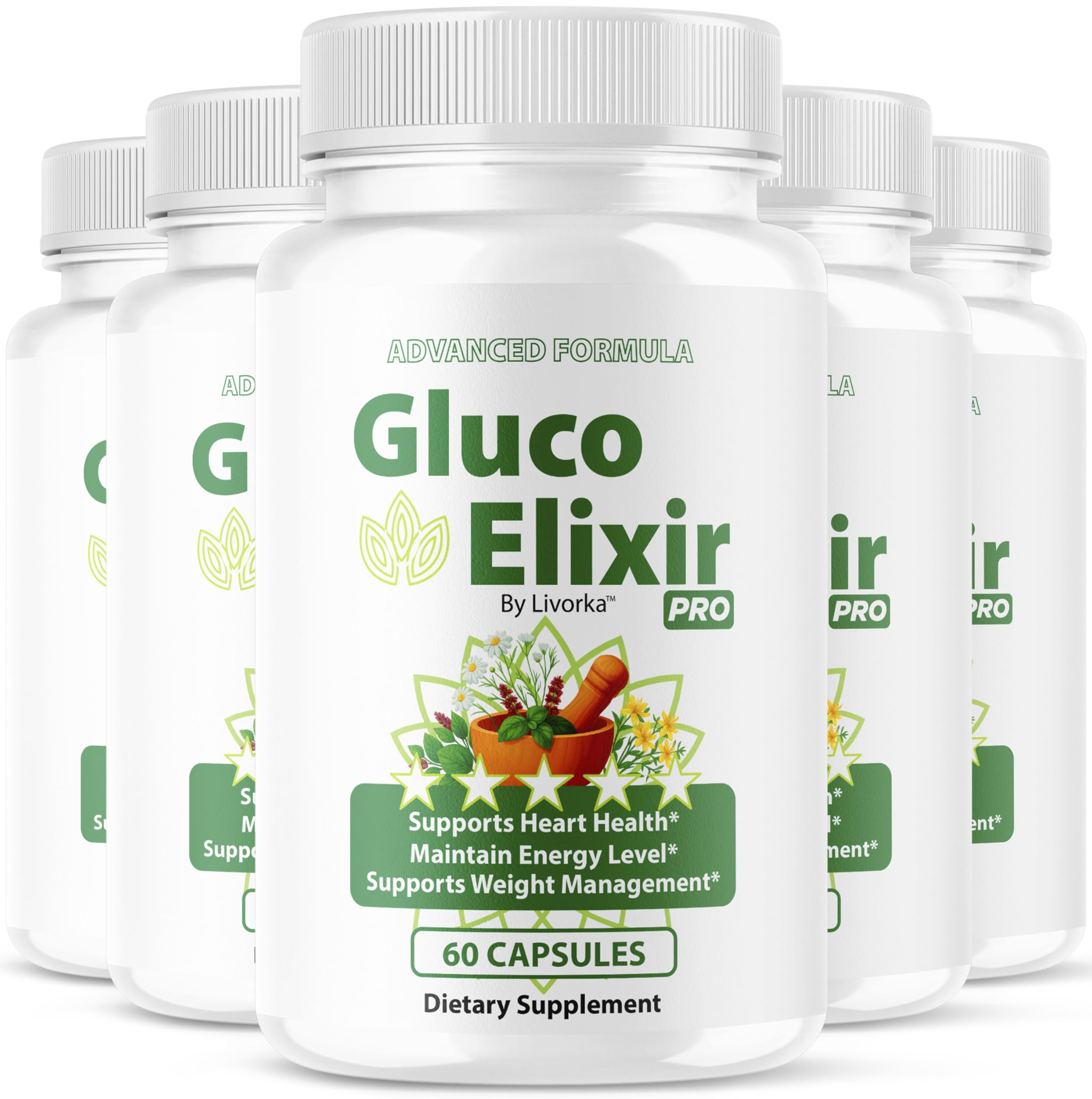 LIVORKA GlucoElixir Pro bottle front showing label and branding for daily wellness
