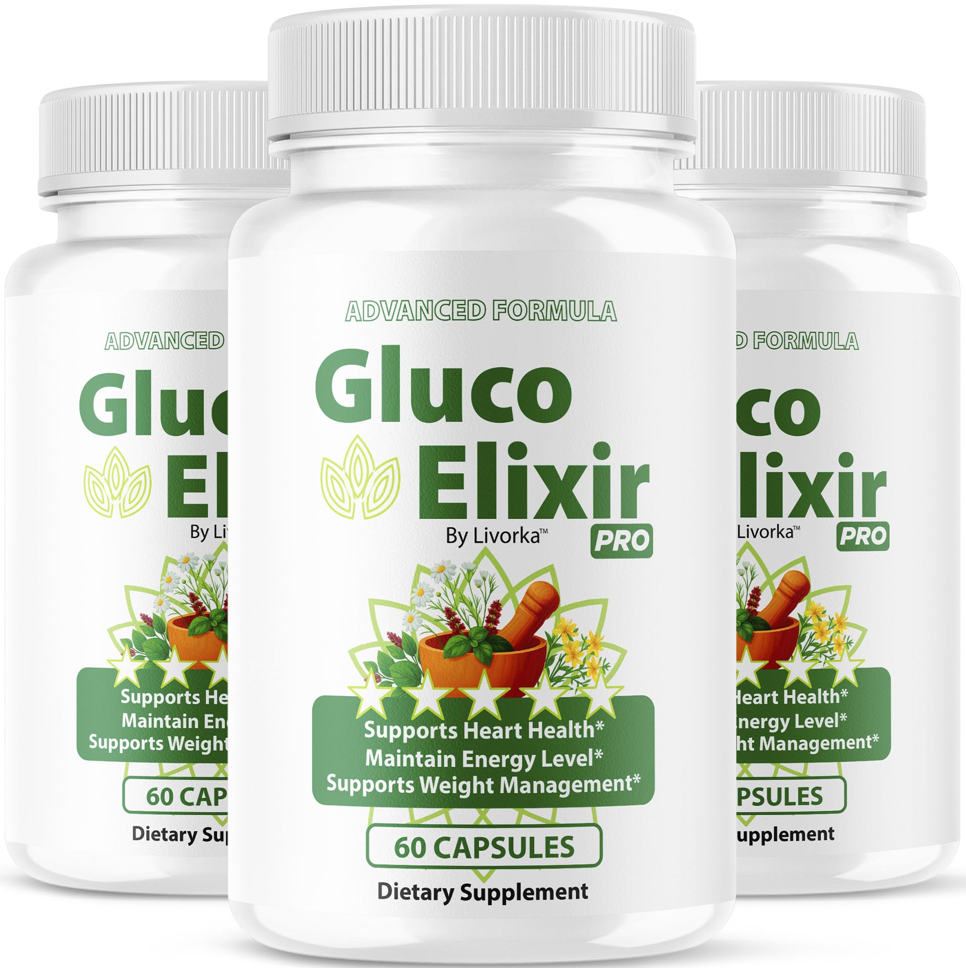 LIVORKA GlucoElixir Pro bottle front view for daily health support.