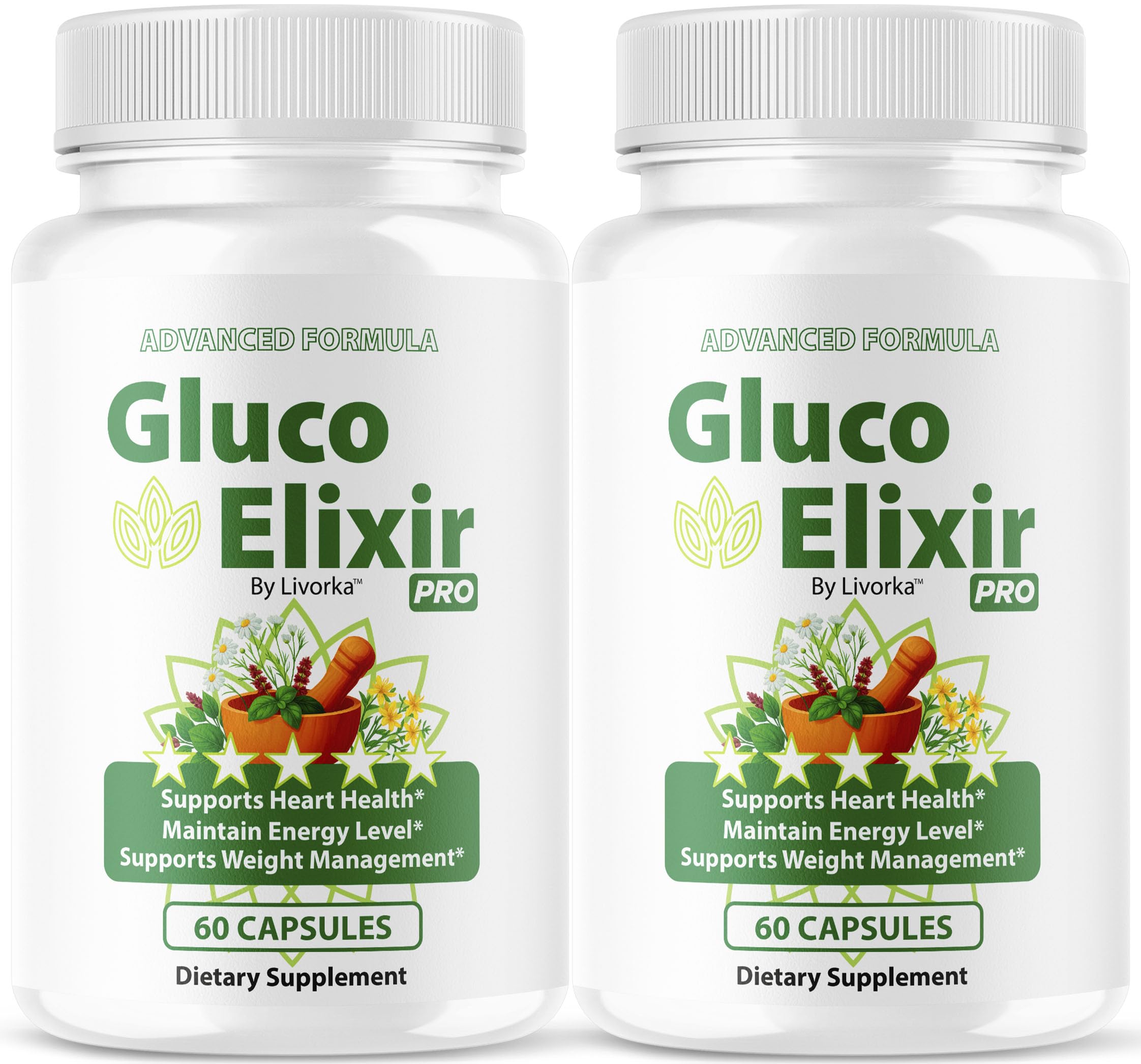 LIVORKA GlucoElixir Pro capsule bottle close-up for daily wellness.