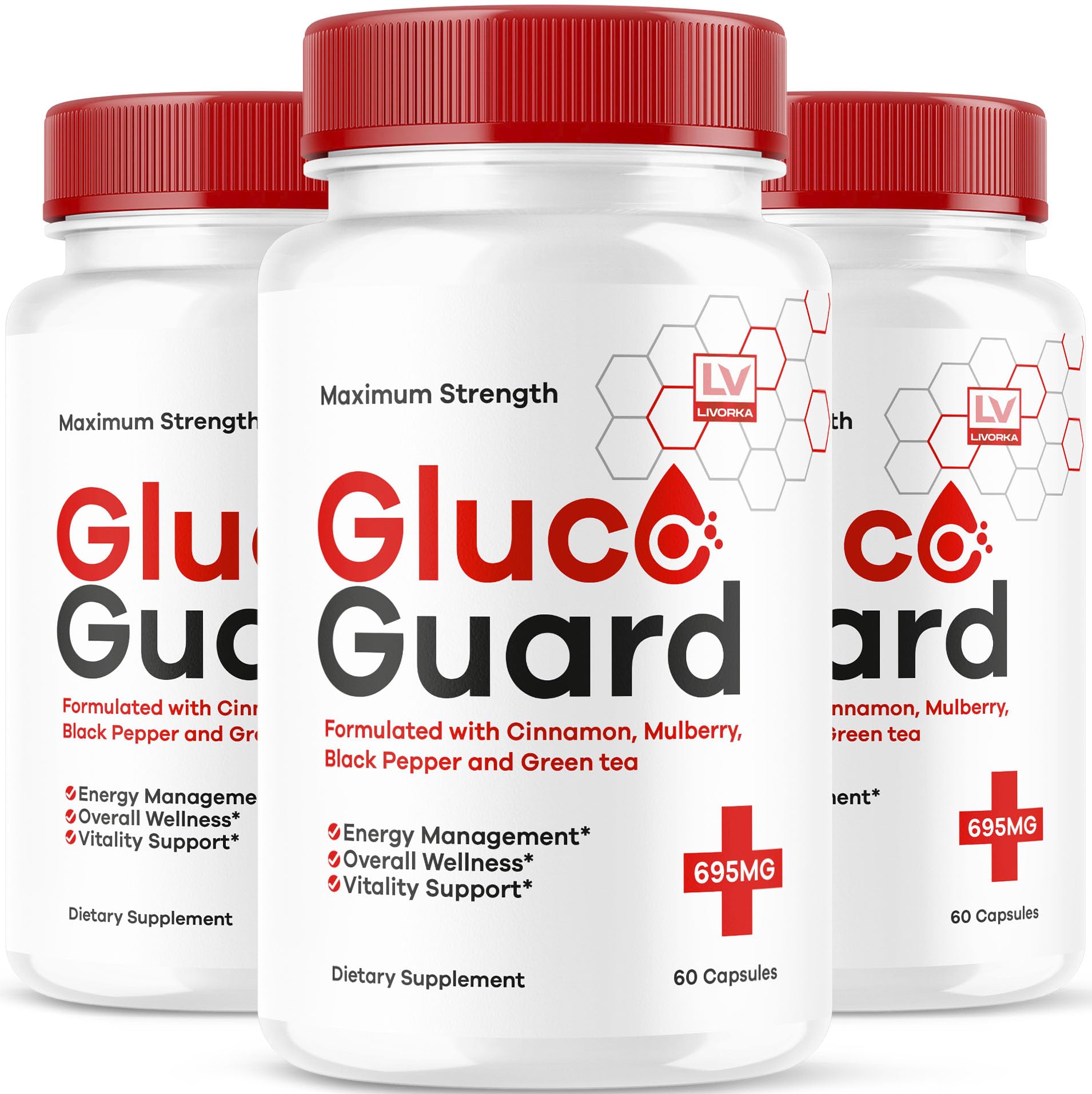 LIVORKA GlucoGuard bottle front view for daily wellness support.