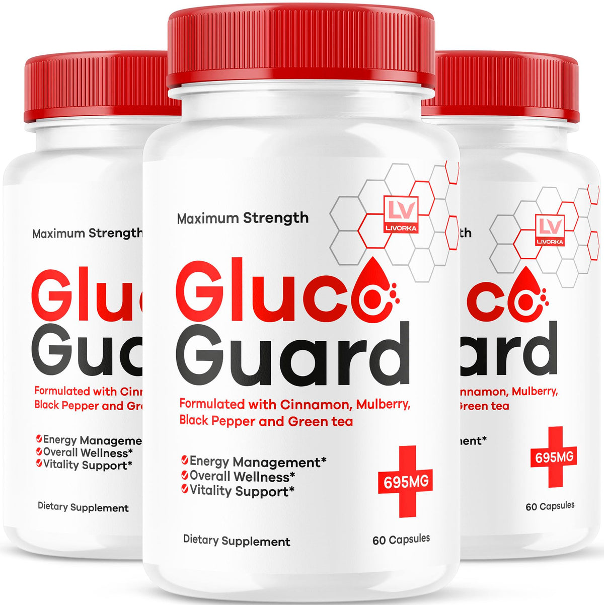 LIVORKA GlucoGuard bottle front view for daily wellness support.